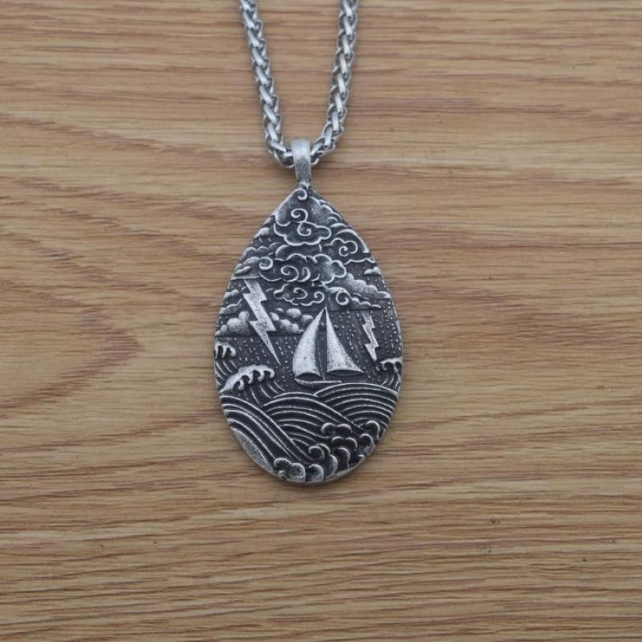 Naszyjniki wiszące fale oceaniczne podróży biżuteria piracka Naszyjnik żaglówki dla morskiej poszukiwacza przygód 253a
