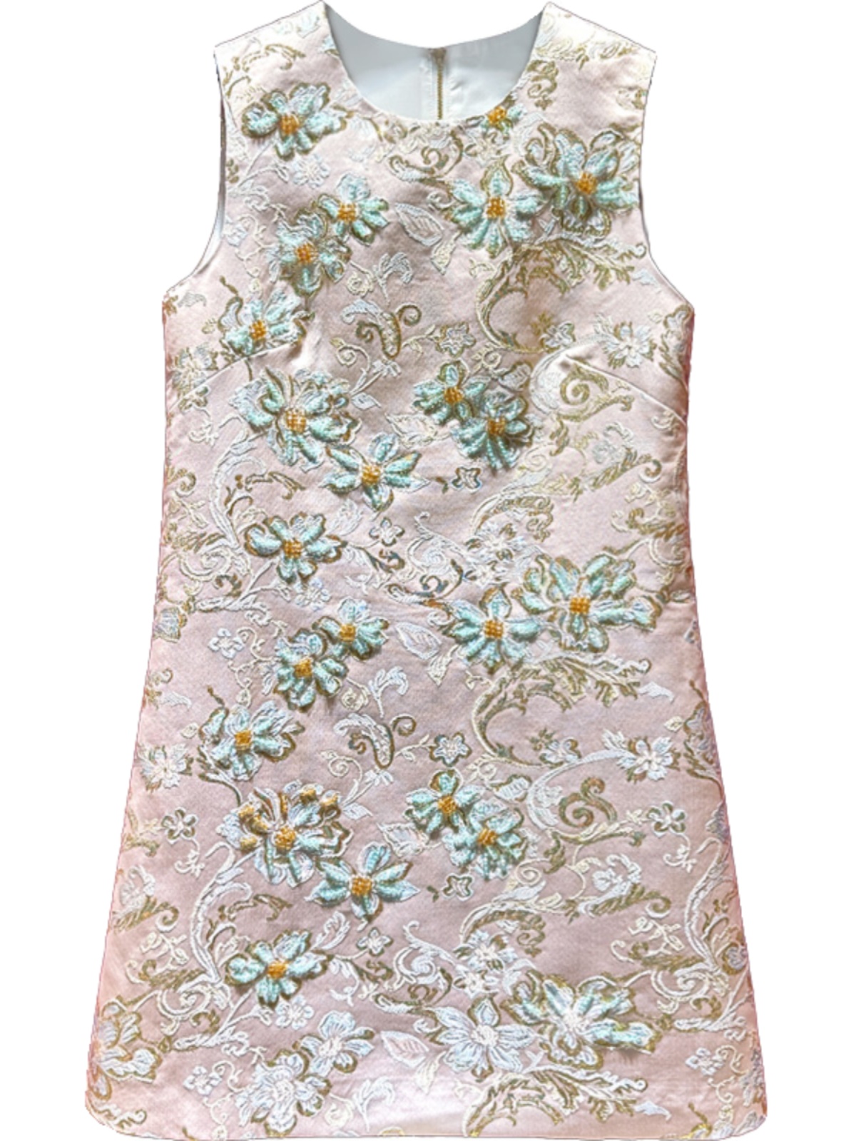 2024 primavera rosa floral impressão bordado vestido sem mangas em torno do pescoço strass na altura do joelho vestidos casuais x4m2612306