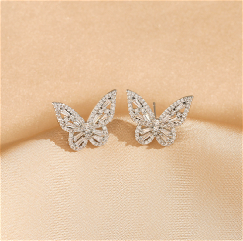 luxe volledige diamanten zirkoon holle vlinderketting met vlinderoorbellen sieradenset driedimensionale vlinder kraagbeen ketting oorbellen