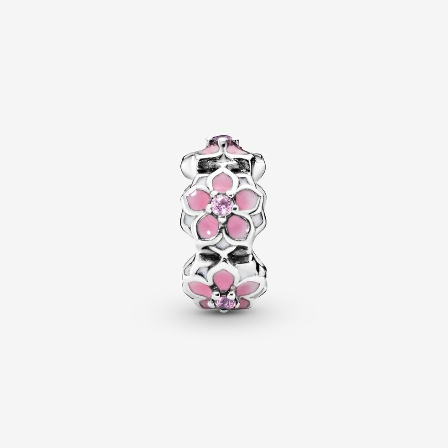 Neue Ankunft 100 % 925 Sterling Silber Rosa Magnolie Spacer Charm Fit Original Europäisches Charm-Armband Modeschmuck Accessories250i