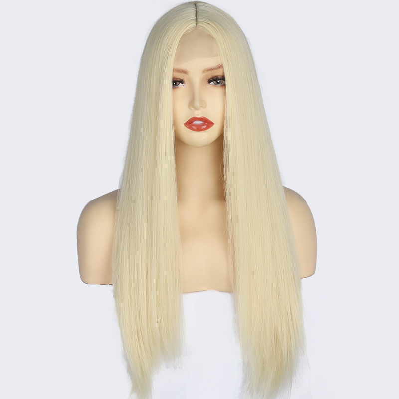 Female small black lace wig long straight hair chemical fiber full head lace wigs wholesale fast shipping