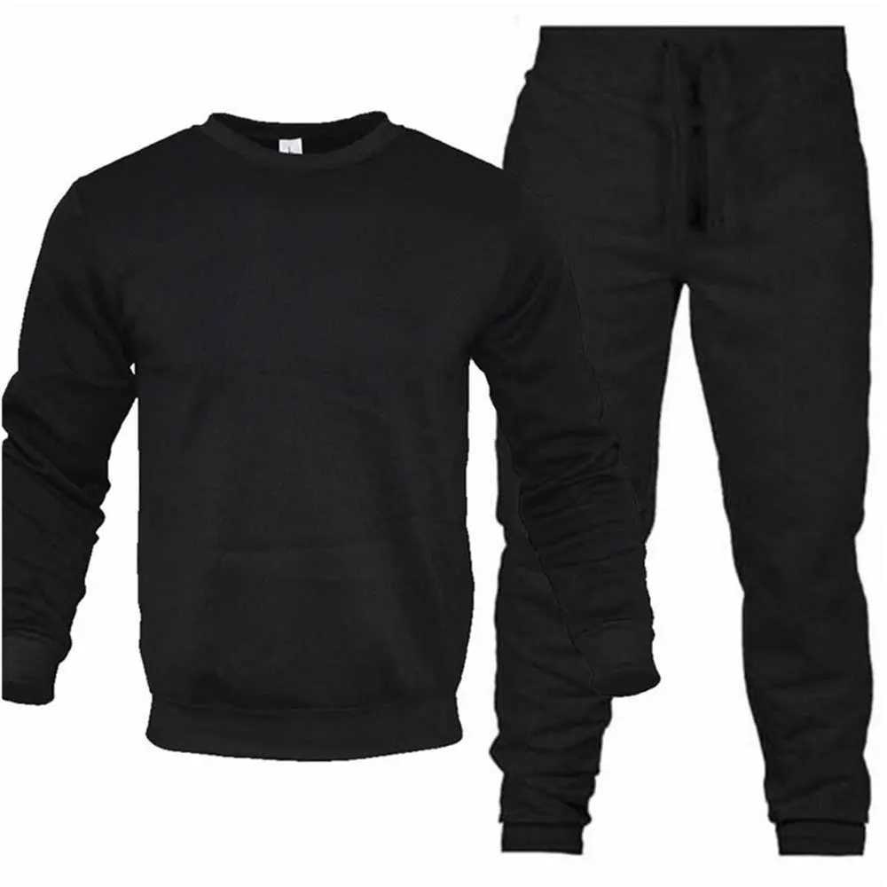 Heren Hoodies Sweatshirts Nieuwe effen kleur Nieuwe hoogwaardige heren vrijetijdssport Ronde hals Hoodless trui Pullover + Outdoor hardloopbroek set 24328