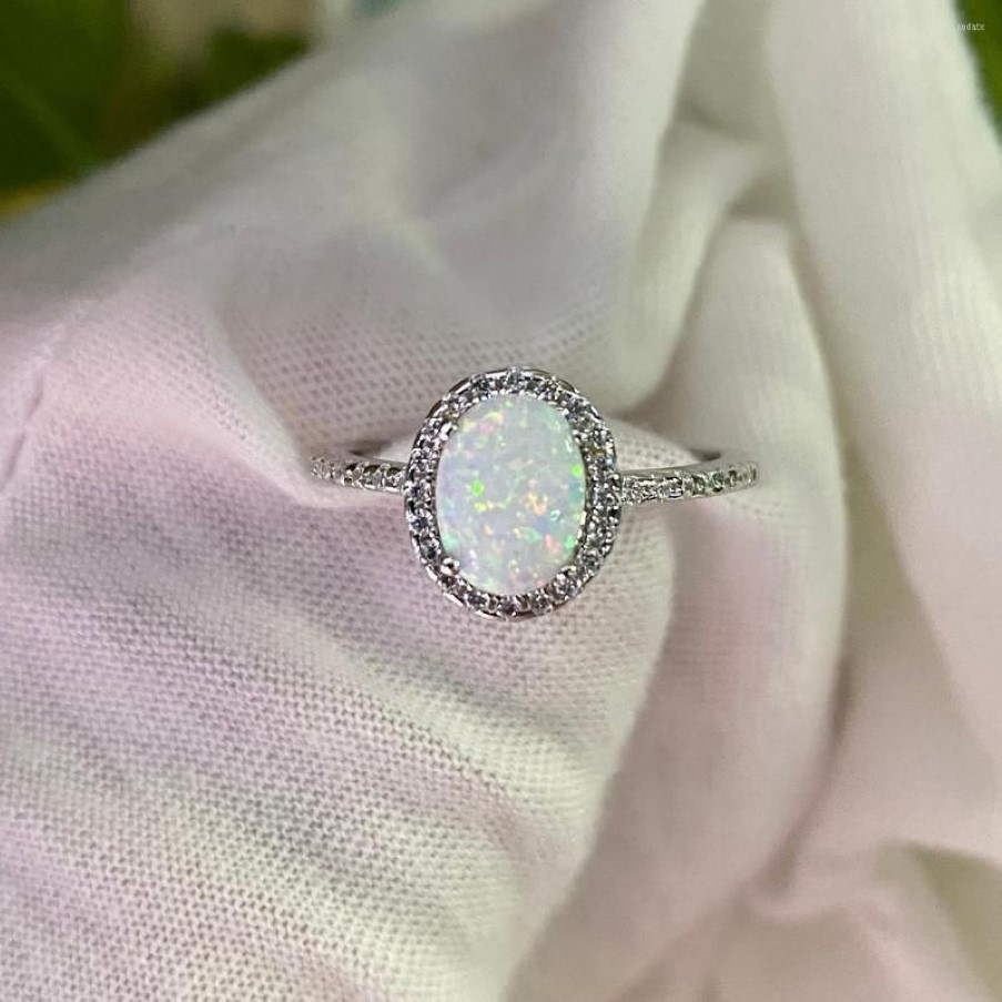 Bagues de cluster Vente Dainty 925 Sterling Argent Blanc Opal Bague Pour Femmes Engagement Fête De Mariage Cadeau270d