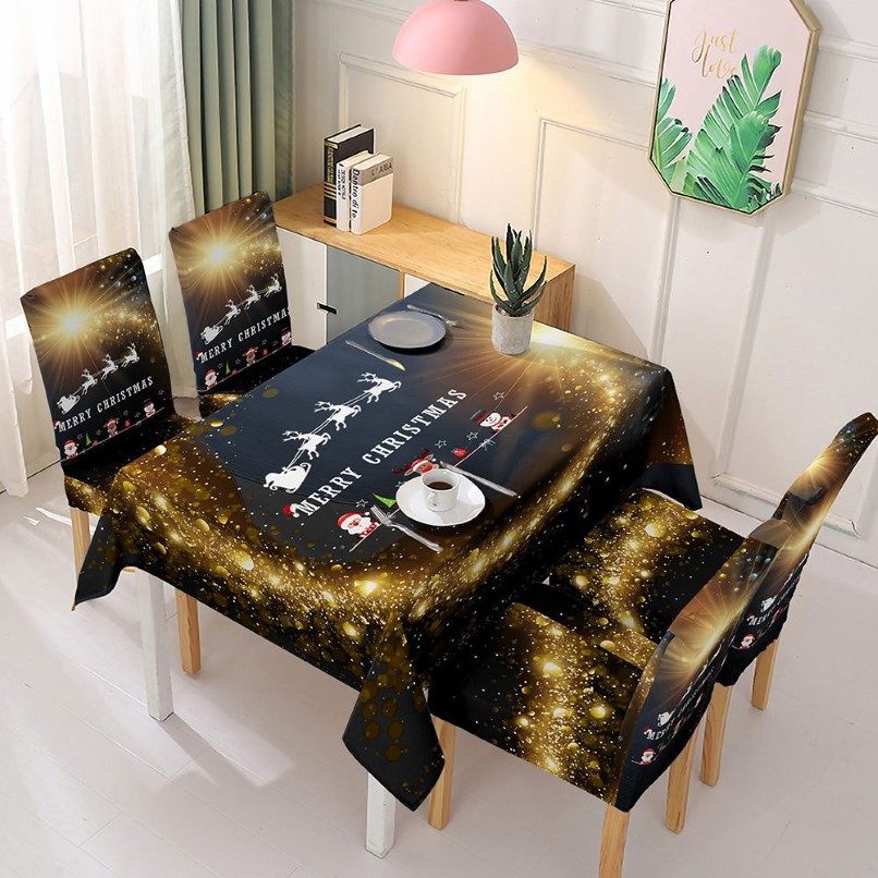 Noel masa örtüsü ve sandalye kapağı yemek mutfak partisi dekorasyonu elastik sandalye su geçirmez masa bezi dikdörtgen lj2012542