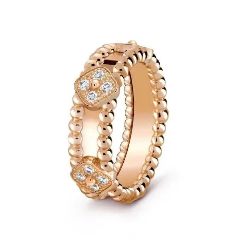 Pierścień luksusowy Pierścień damski biżuteria Bransoletka cztery liście trawa bransoletka elegancka moda stalowa tytan męska 18K Rose Gold221t