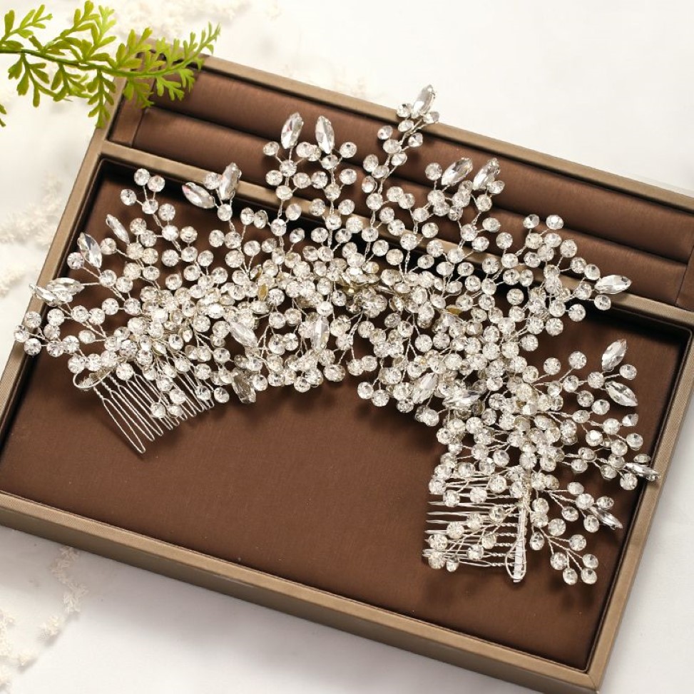 Trendy wedding Tiara Baroque Crystal Headdress Silver Color Rhinestone Hair comb Bridal Hair jewelry Ms Wedding accessories W0104206z