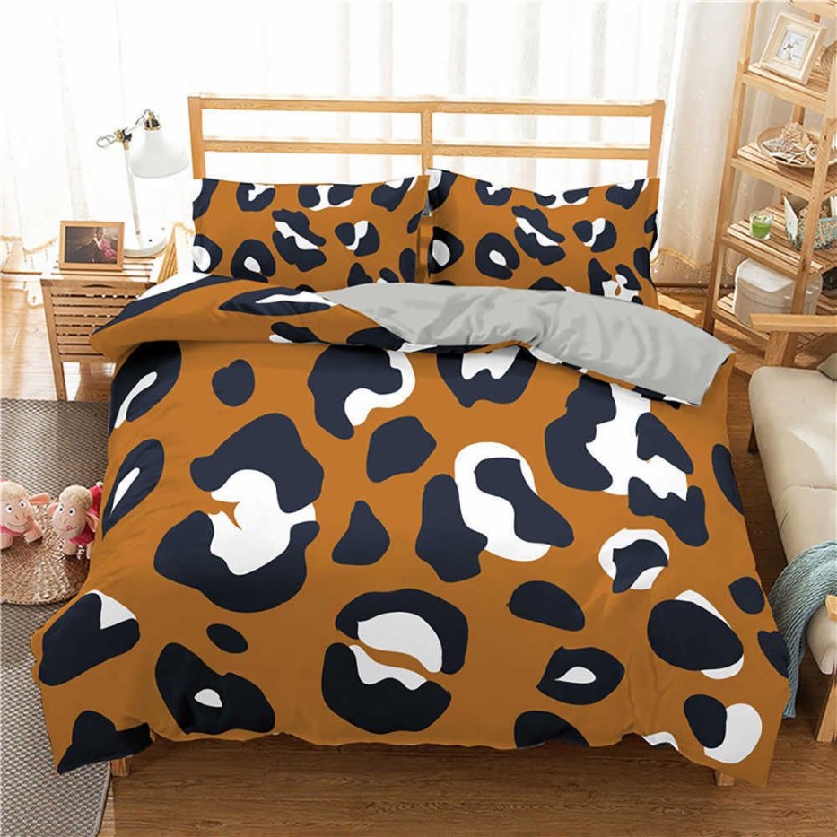 Homesky Set biancheria da letto con stampa leopardata Set consolatore con federa Set biancheria da letto Tessili la casa Copripiumino queen size LJ2011272059