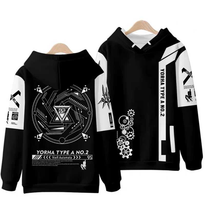 Herrhuvtröjor Sweatshirts Anime Nier Automata 2B Yorha No. 2 Typ B 9S Yorha No. 9 Type S Cosplay Unisex Costume 3D Hoodie dragkedja Hoodies Jacka utkläder 24328