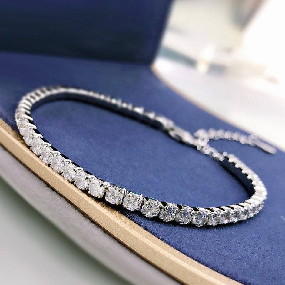 OEVAS 100% 925 Sterling Zilver 3mm Volledige High Carbon Diamanten Armband Voor Vrouwen Fonkelende Bruiloft Fijne Sieraden Whole273J