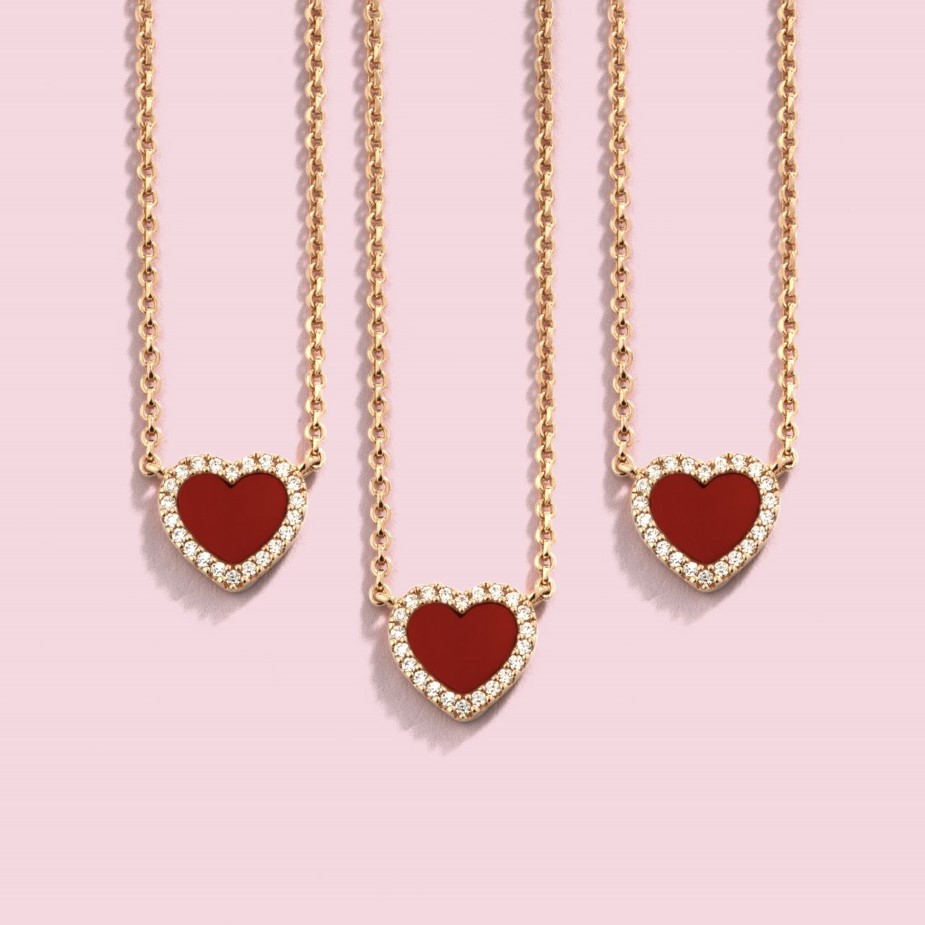 Collana con cuore d'amore di design donna Accessori in acciaio inossidabile Catena con zirconi verdi rosa a cuori gioielli da donna Gift348G
