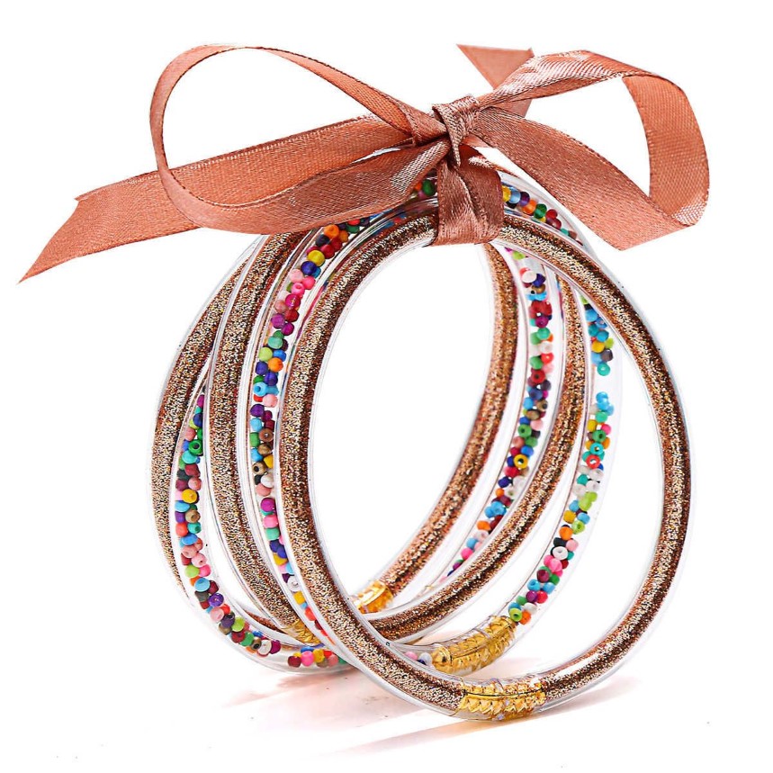 Glitter Jelly Bangles Multicolor Silicone Bracelets Set Ribbon Bowknot Powder Decor Fashion Friendship Circle Wristlets Q0719207Y