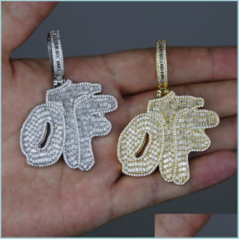 Pendentif Colliers Hommes Hip Hop Glacé Otf Lettre Pendentif Collier Bling 5A Zircon Cubique Pavé Tennis Chaîne Bijoux Goutte D Dhgar2318