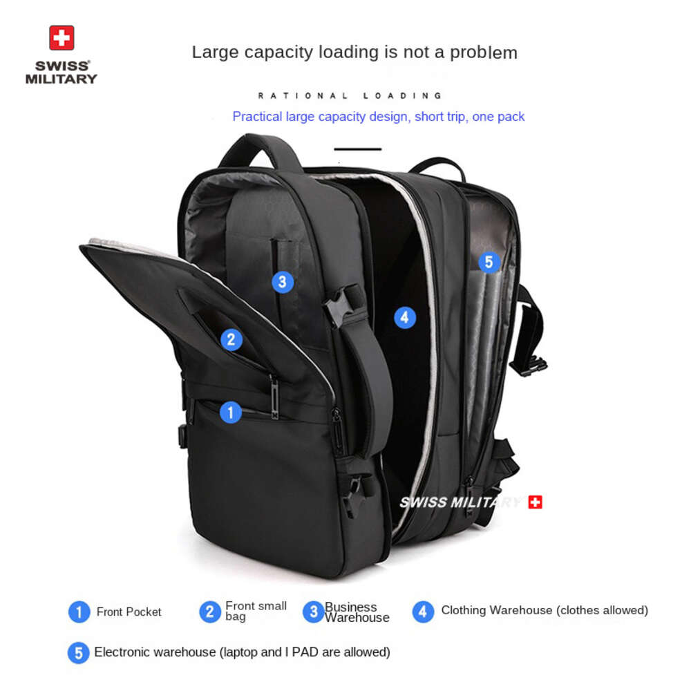 SWISS MILITARY 17-Zoll-Laptop für Herren, Reisen, geräumiger Business-Rucksack, wasserdichte Schultasche, Computertasche