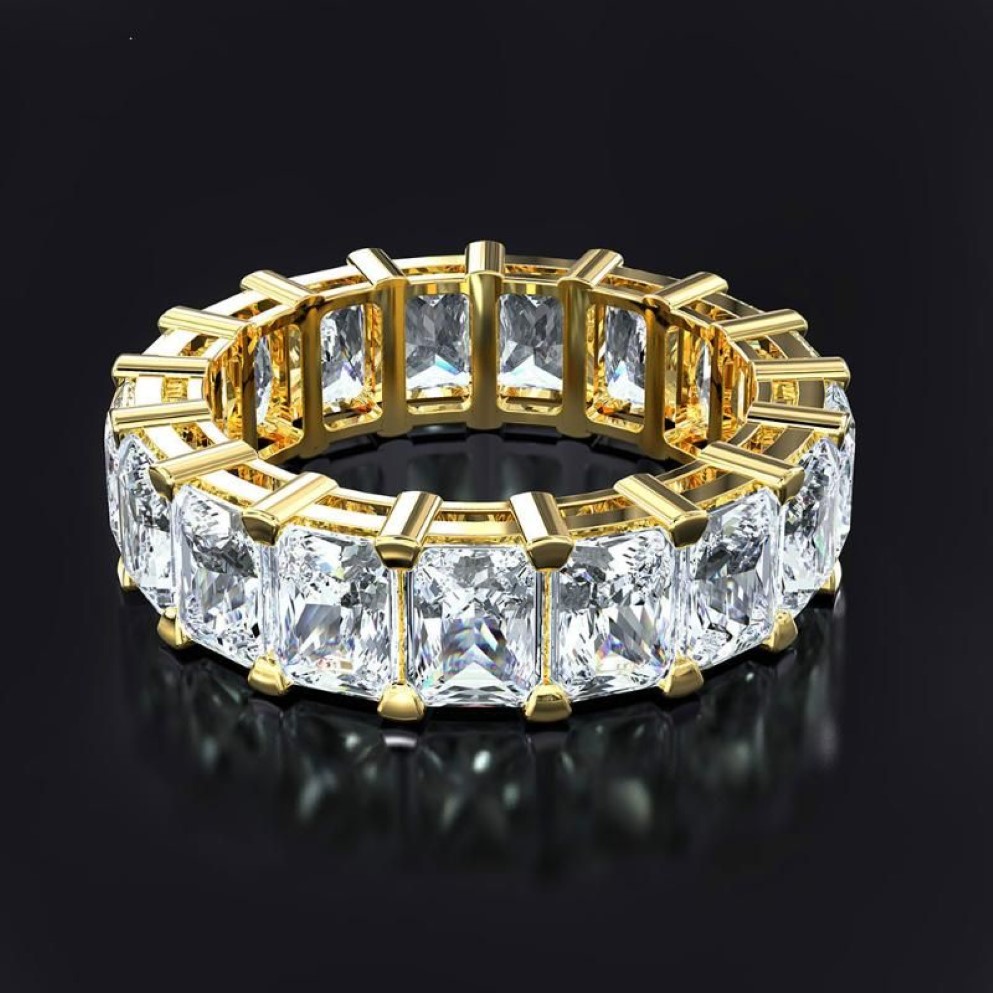 Clusterringen Handgemaakte Pave Square Radiant Cut Diamond Band Ring Luxe 14K Gouden Verlovingscocktail Bruiloft Voor Vrouwen Mannen Jewelry298T