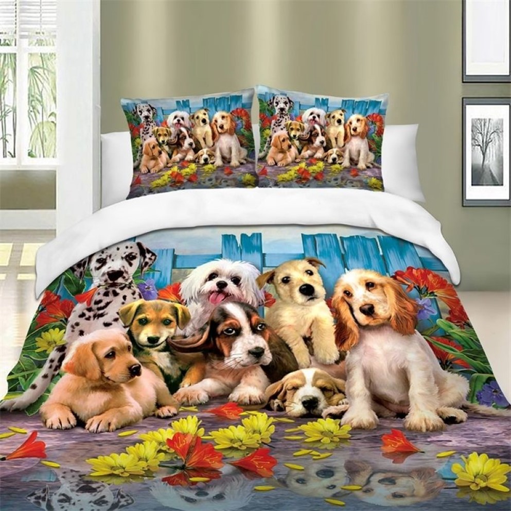 Set copripiumino stampato cani Queen Super King Size Set biancheria da letto animali Copripiumino Biancheria da letto con federe bambini Bambini 2266d