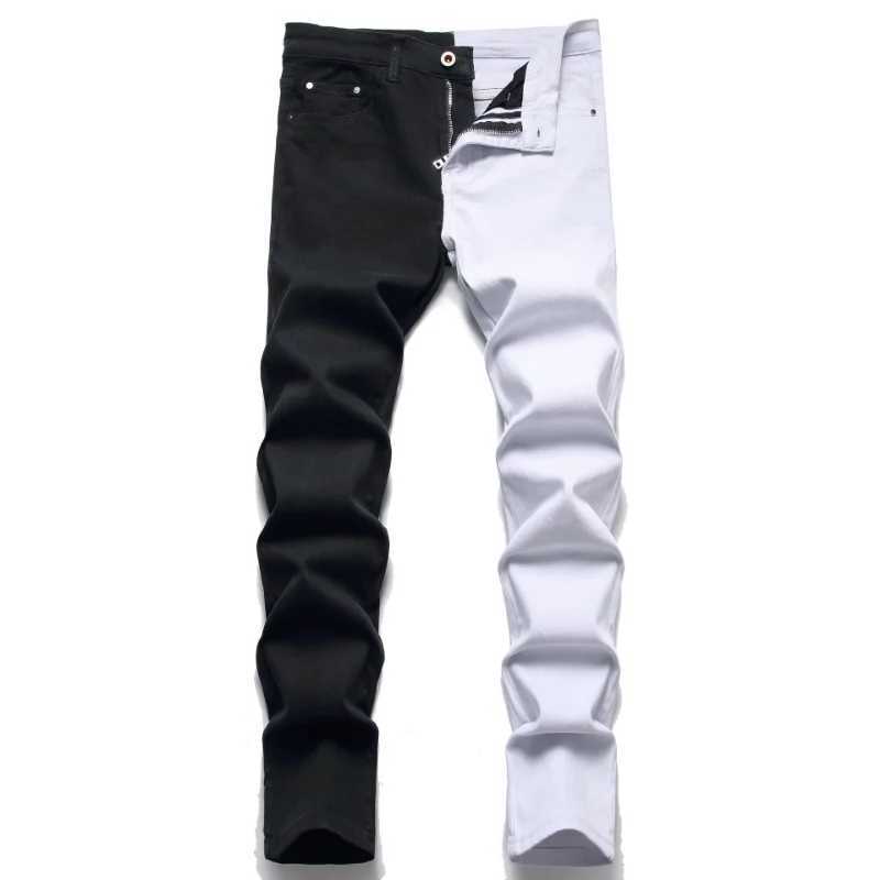 Męskie dżinsy męskie Paisley Bandanna nadrukowana łatka dżinsy uliczne odzież pęknięta plisowane elastyczne dżinsowe spodnie rowerowe plastry łzowe plastry czarne spodnie J240328