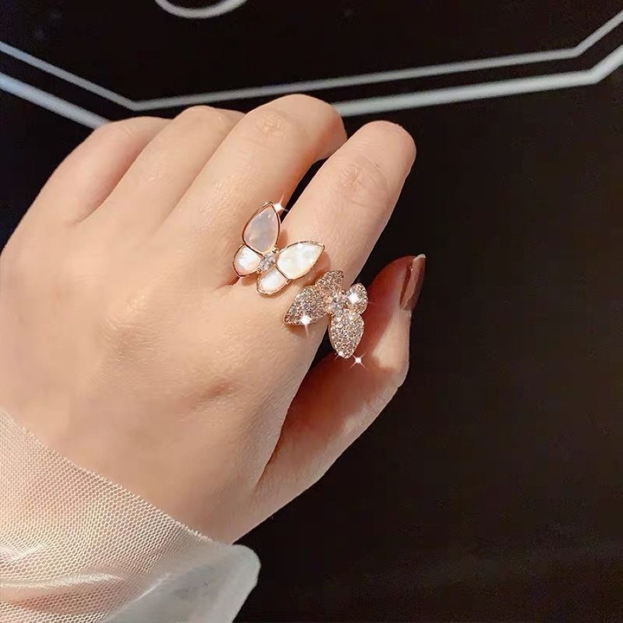 High version fritillary stones butterfly ring three-dimensional light luxury index ring female personality fashion niche internet 146P