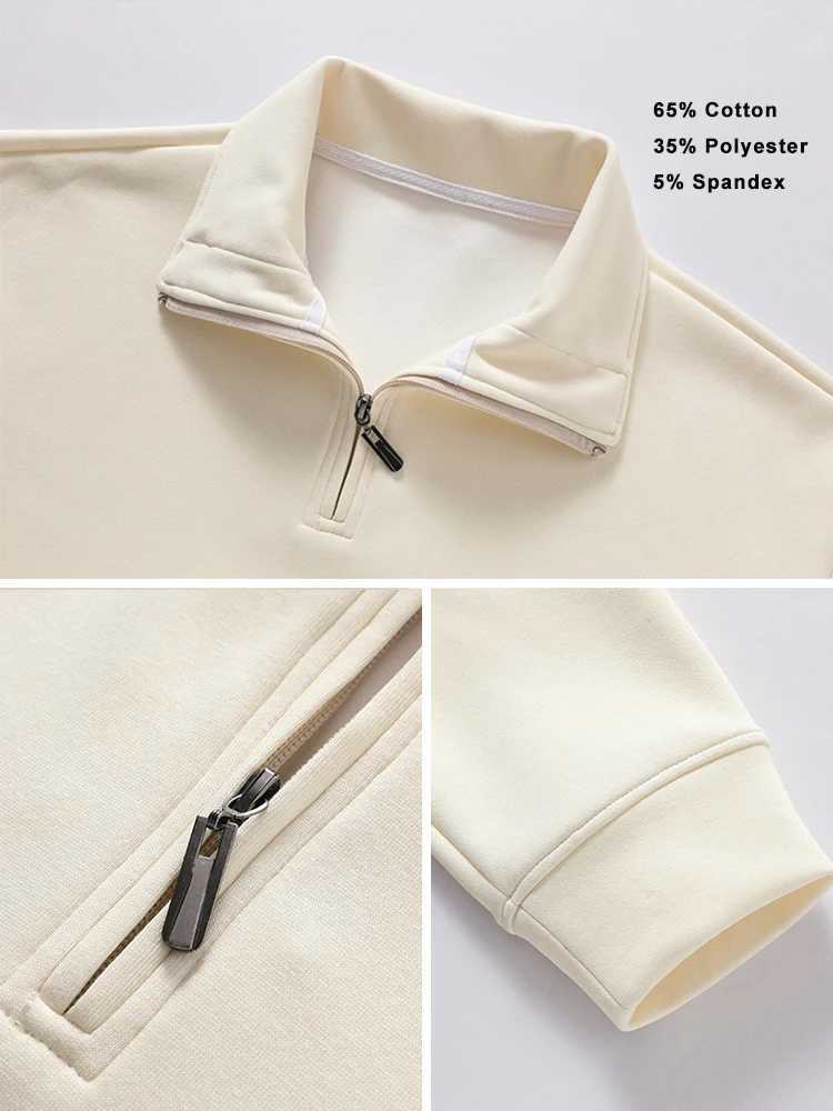 メンズフーディーズスウェットシャツ2023秋の新しいフーディーズ韓国ファッション320g重綿の長袖ハーフジップアップスウェットシャツ24328