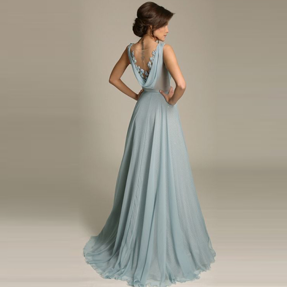 Sexy V-neck Side High Slit Prom Dress Classic Lace Appliques Evening Gown Elegant A-line Long Cocktail Dresses Robe