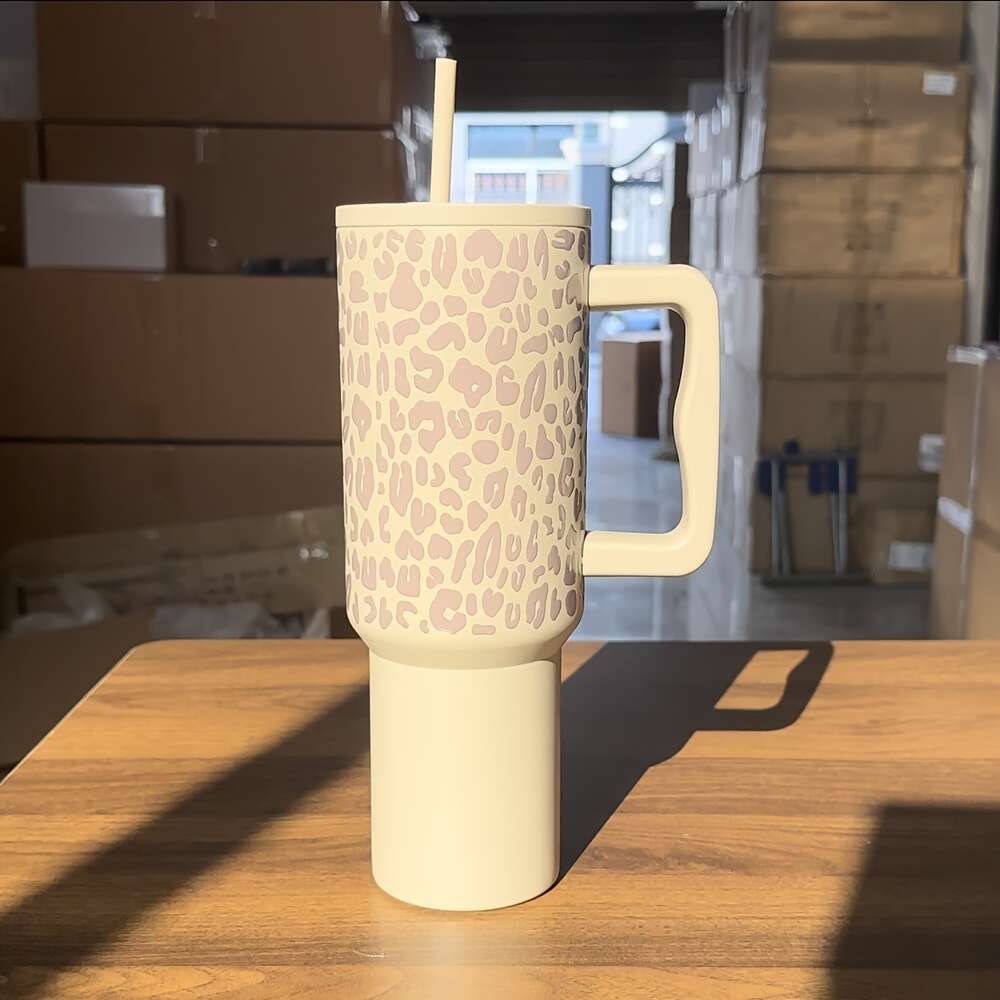 40oz/1200ml, Insulated Leopard Print Coffee Cup Portable Water Bottle On-the-go Use Perfect for Indoors, Outdoors, and Commuting - Great Christmas or Birthday