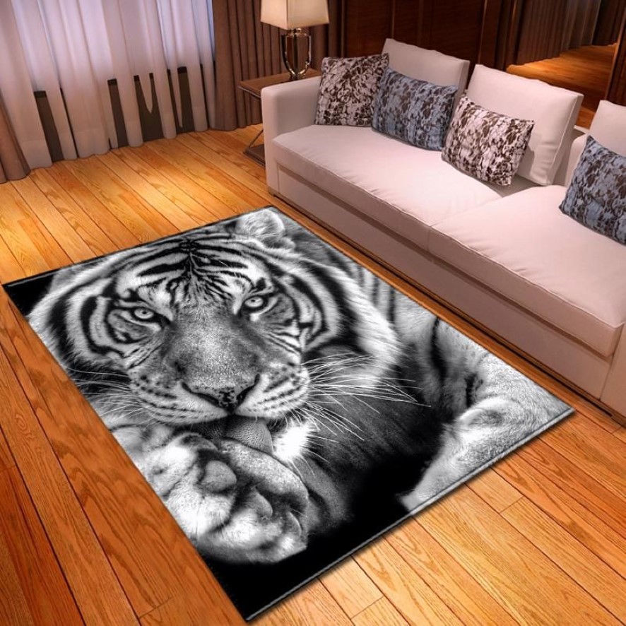 Teppiche Cartoon Kind Tiger Löwe 3D-Druck für Wohnzimmer Schlafzimmer Teppiche Weiche Flanell Rutschfeste Kinder Crawl Fußmatten301O