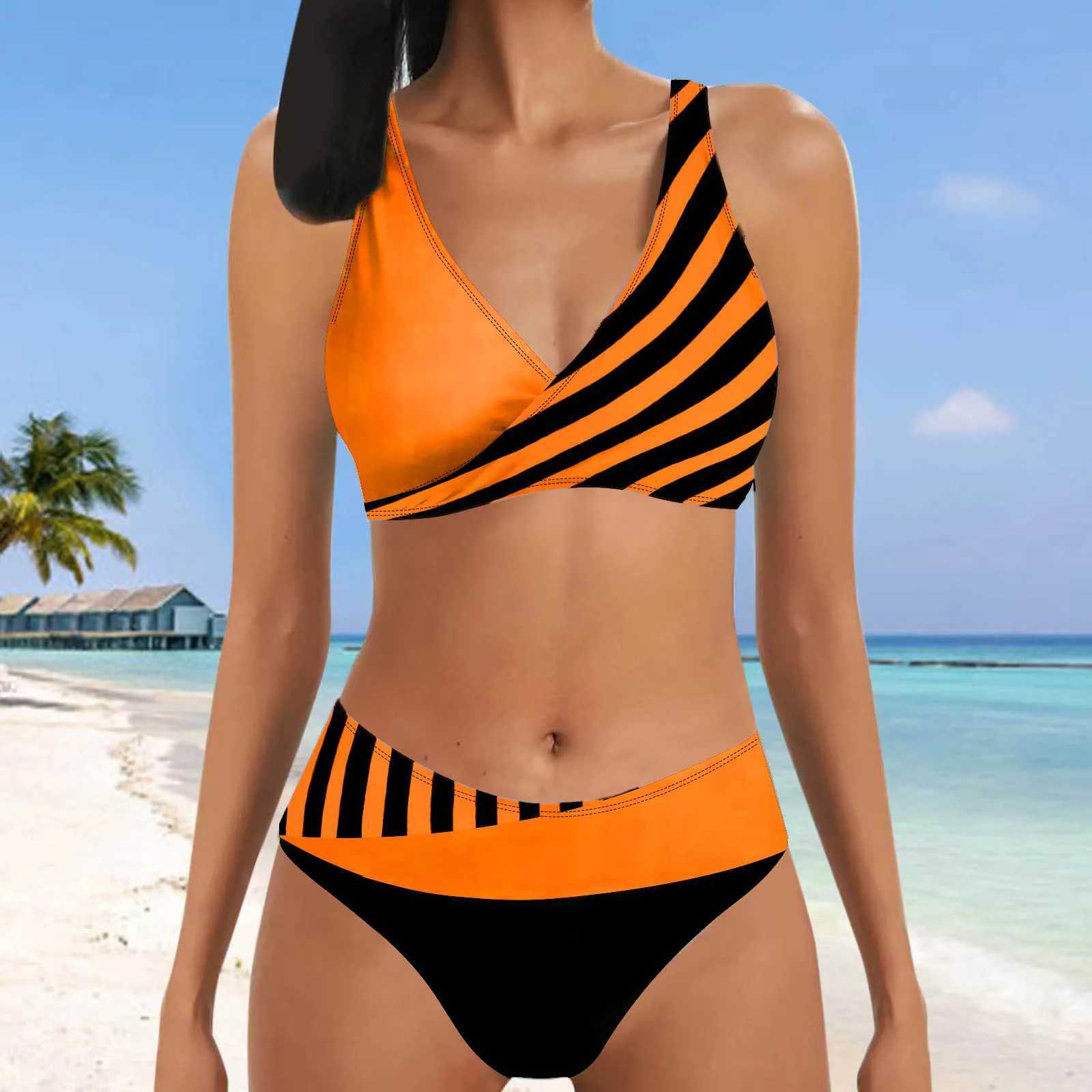 Kobietowe letnie stroje kąpielowe seksowne bikini zestaw wiszący szyja stroje kąpielowe na plażę Dwuczęściowy zestaw damski minimalistyczny nadruk stroje kąpielowe damskie stroje kąpielowe s-5xl t240328