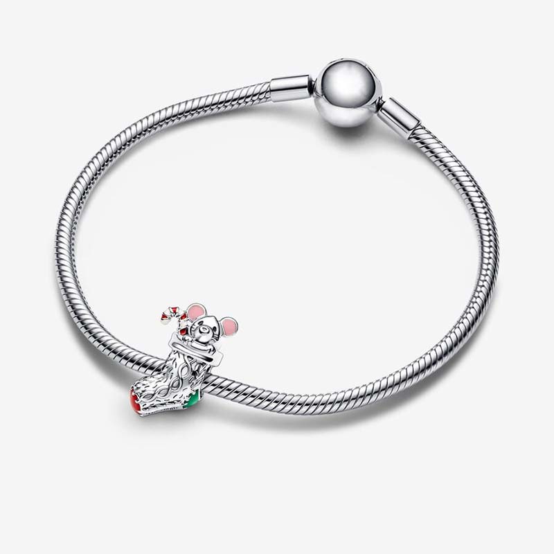 Festive Mouse & Stocking Charm Pandoras 925 Sterling Silver Luxury Charm Set Bracelet Making Beaded charms Designer Necklace Pendant Original Box Fast Shipping