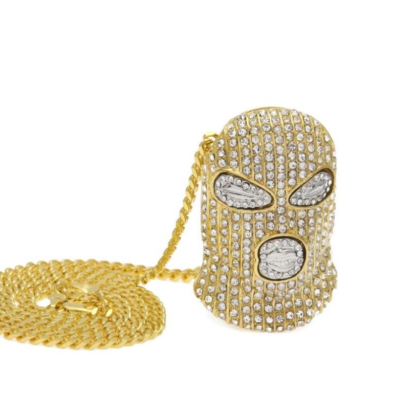 Collane con ciondolo Personalità CS Cap Pave Collana con strass pieno mascherato Gold Filled Men Hip Hop Rock Jewelry2899