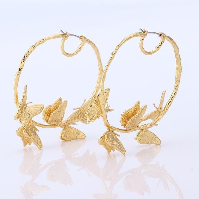 Hoop & Huggie MOFLO Gold Plating 55mm Oversized Round Circle Earrings 3D Insect Butterfly For Christmas Gift1293N