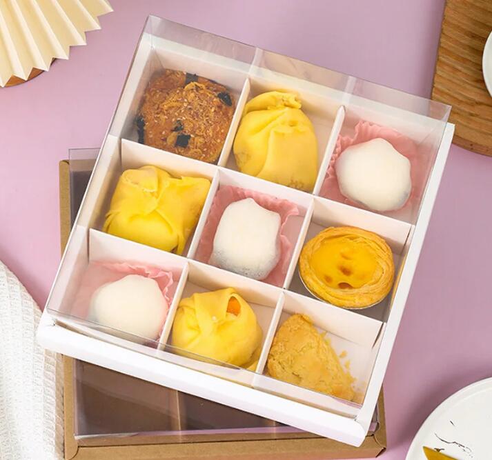 24.5x24.5x10.5cm Nine Palace Grid High Transparent dessert Box eftermiddagste Mooncake Box Egg Yolk bakverk förpackning