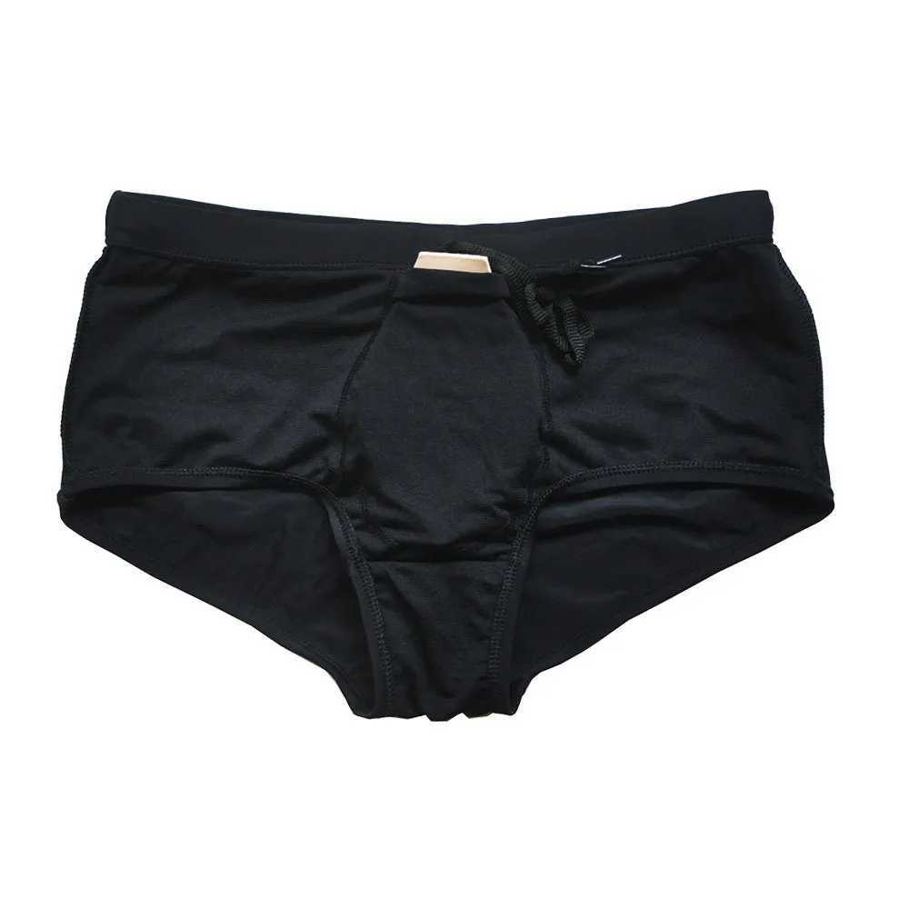 Men's Swimwear Sexy Mens Swimwear Solid Black Swim Boxer Briefs Bikini Brazilian Cut Surf Trunks Swimsuits Underwear Beach Sports Shorts 24327