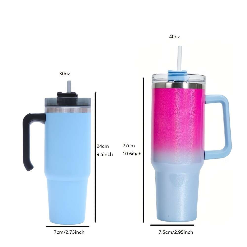 Tumbler de aço inoxidável brilhante de 30 onças/40 onças de parede dupla: durável, portátil com palha de tampa - ideal para viagens, escritório, presentes de hidratação de verão