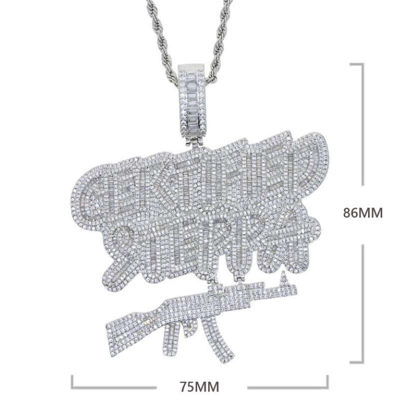 Chains Iced Out Bling CZ Gun Pendant Necklace Cubic Zirconia Letter Certified Steppa Necklaces Men Fashion Hip Hop JewelryChains C291B