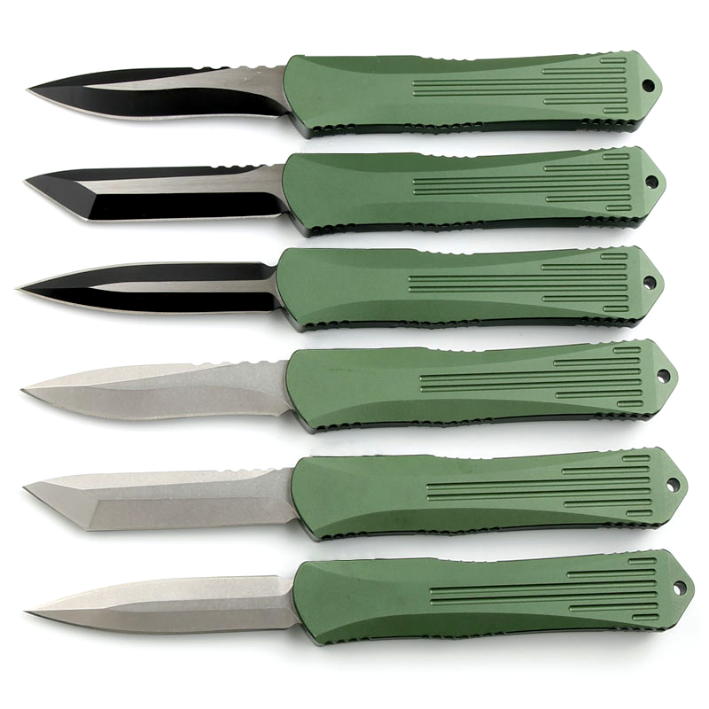 Specialerbjudande CK High End Auto Tactical Knife D2 Stone Wash/ Black Titanium Coated Blade CNC Green Aviation Aluminium Handle EDC Pocket Knives With Nylon Bag