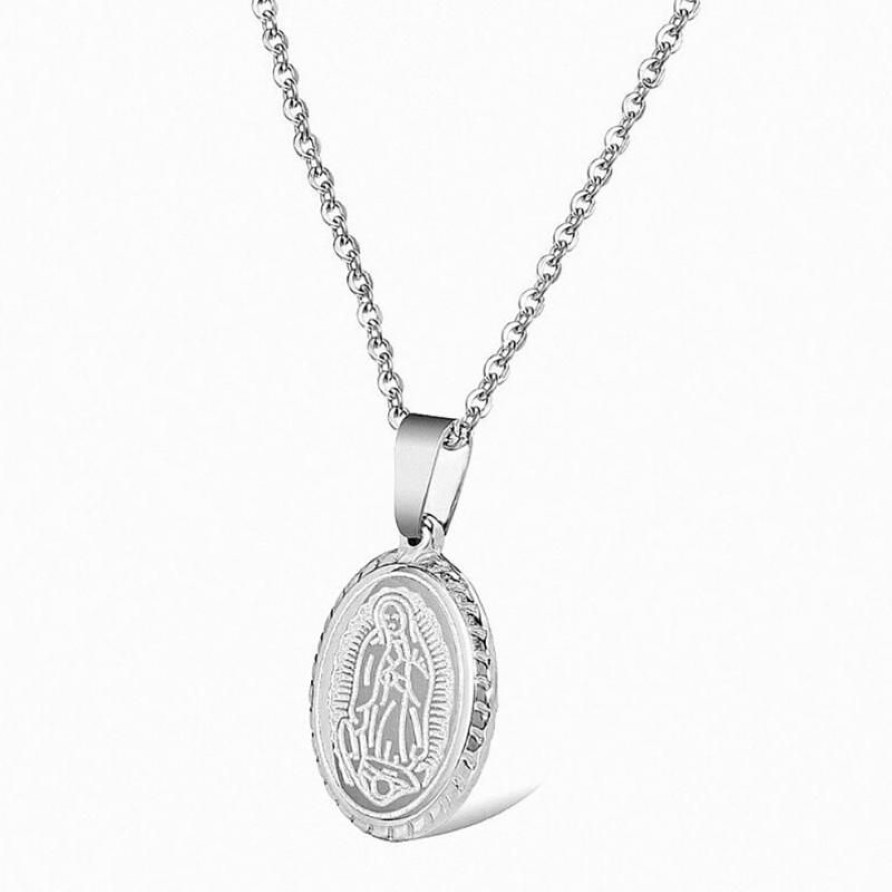 Chains Stainless Steel Gold Religious Christ Oval Virgin Mary Pendant Necklace Jewelry Church Gift For Him With Chain194k