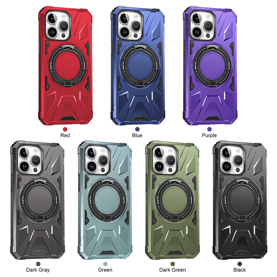 New Armor 360 Shockproof Magnetic Case For iPhone 15 Pro Max Samsung S23 S24 Ultra A54 Back Cover With Ring Stand Kickstand Cases