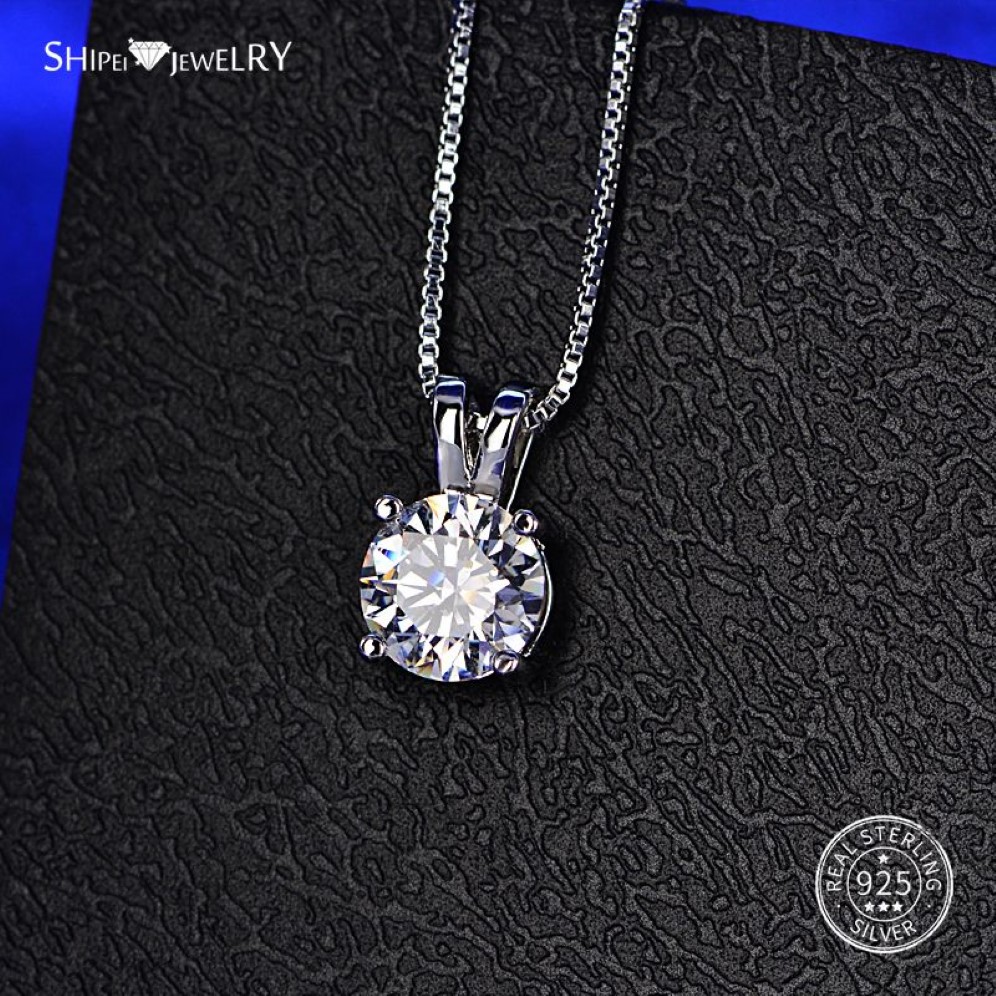 Shipei 100% 925 Sterling Silver Necklace Fine Jewelry 8mm Round Created Moissianite Pendant Necklace for Women Christmas Gift CX202953