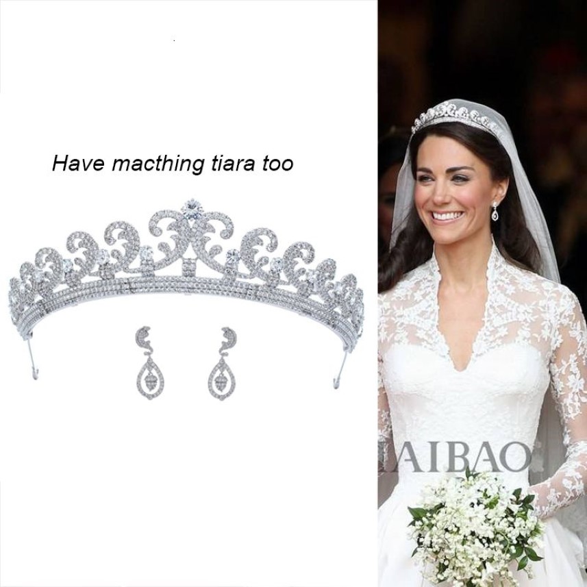 Fascino Zircone cubico CZ Principessa Kate Middleton Orecchino Da sposa Ciondola le donne da sposa Ragazza Gioielli da ballo CE11128A 221111231n