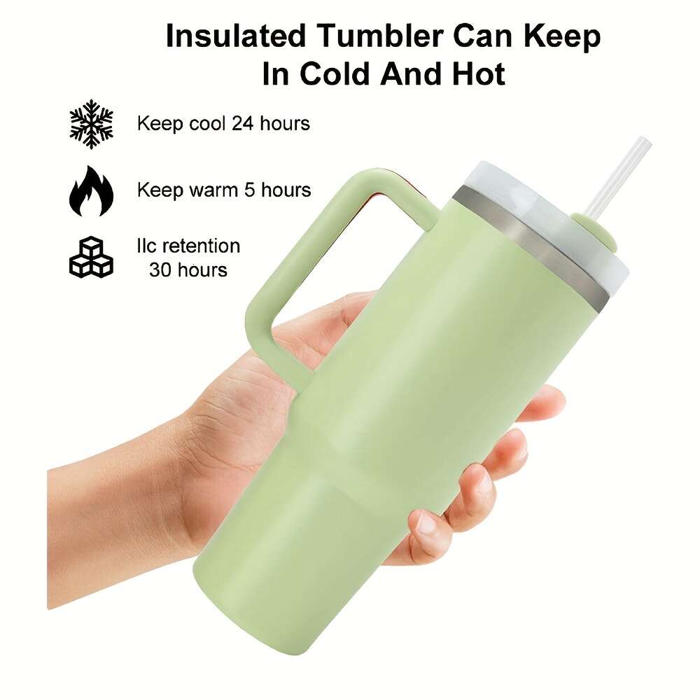 Leakproof 40oz Stainless Steel Tumbler with Handle Straw Insulated Sports Water Bottle for Men and Women - Perfect Gift