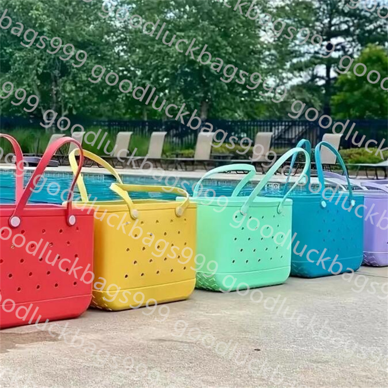 Rainbow bogg Silicone Beach large Luxury Eva Plastic Beach Bags Pink Blue Candy Women cosmetic Bag PVC Basket travel Storage bags jelly summer Outdoor Handbag