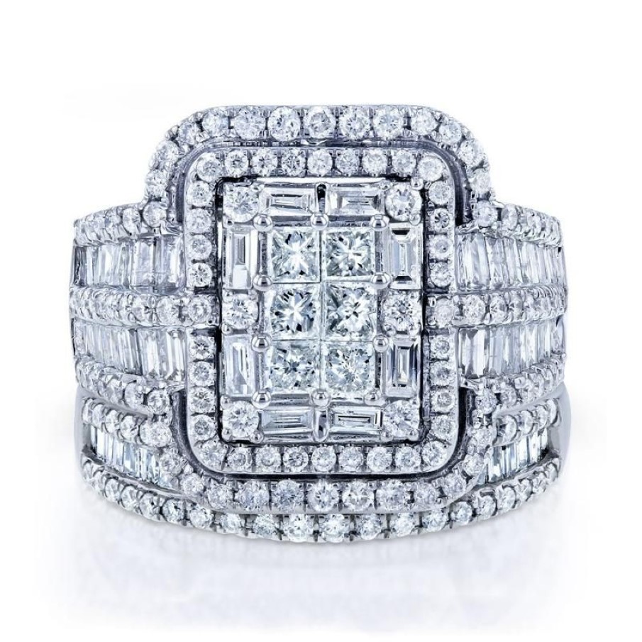 Trouwringen Luxe Vrouwelijke Witte Kristallen Stenen Ring Set Grote Zilveren Kleur Voor Vrouwen Vintage Bruids Kleine Vierkante Engagement227c