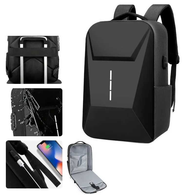 Étuis pour ordinateur portable Sac à dos Hardshell Grande capacité Hommes Casual Léger Mot de passe Verrouillage Sac de voyage étanche 15,6 pouces Anti-vol 24328