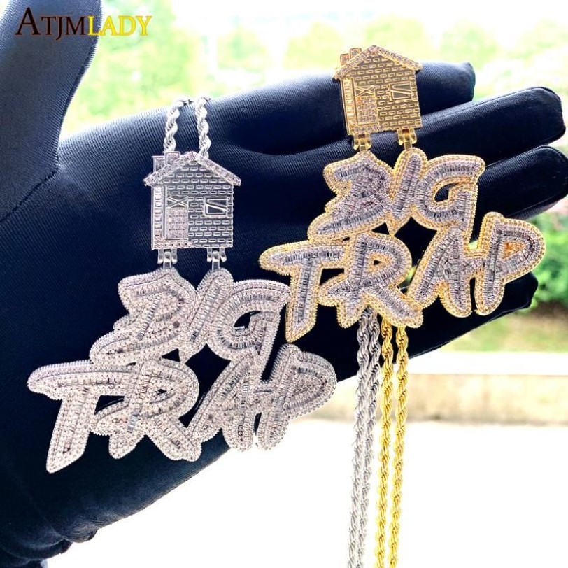 Chains Iced Out Bling 5A Cubic Zircon Full Paved Big Trap House Pendant Necklace Hip Hop Two Tone Color Plated Men Cool JewelryCha349R