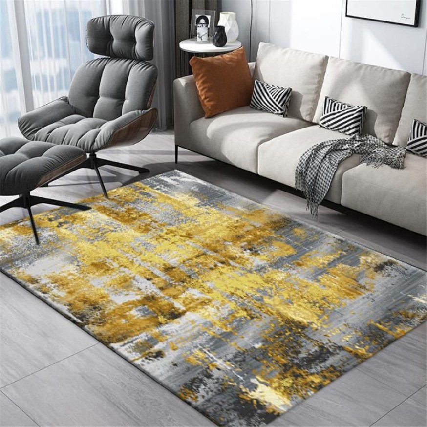 Moderno ouro cinza abstrato tapete sala de estar estilo nórdico café tapete mesa cozinha cabeceira corredor quarto282q