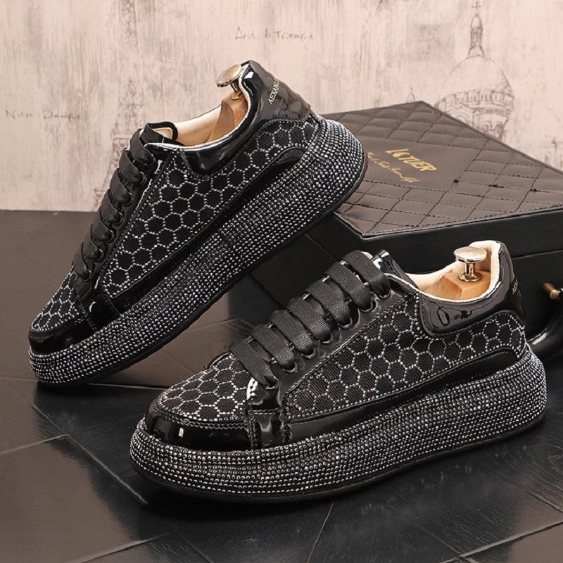 Baskets de luxe à strass brillants pour hommes, chaussures décontractées à plateforme, tendance, Version coréenne, chaussures de sport classiques à semelle épaisse, chaussures plates de rue 1H1