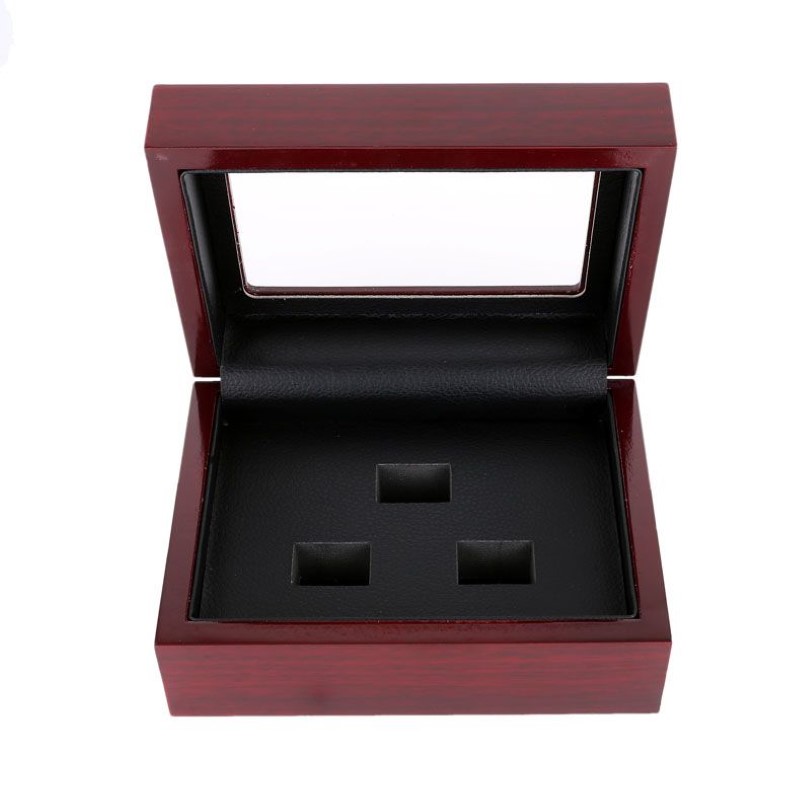 Red Black PU Leather Wood Box Organizer Portable 12x16x7cm 2-9 håls Case Championship Sports Ring268J