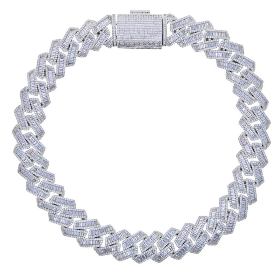 Chokers Iced Out Bling 19mm Baguette CZ Tunga Chunky Cuban Link Chain Halsband Silverfärg 5A Zircon Choker Hip Hop Men Women Jew188V