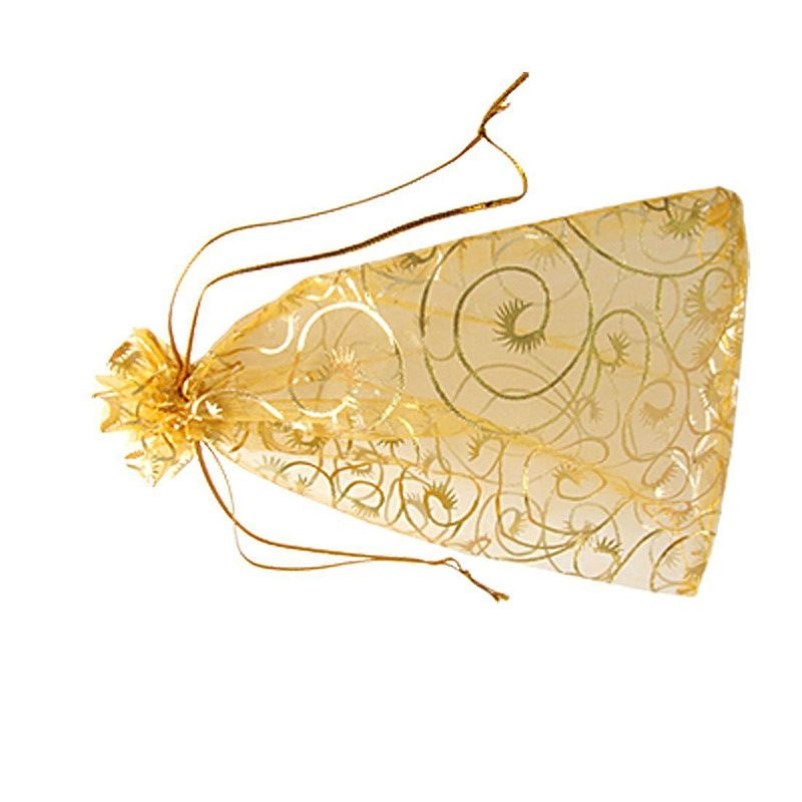 100 szt. Gold Champane Orchza organza Favor Torby ze sznurkiem 4 size Wedding Biżuteria Opakowanie torebki