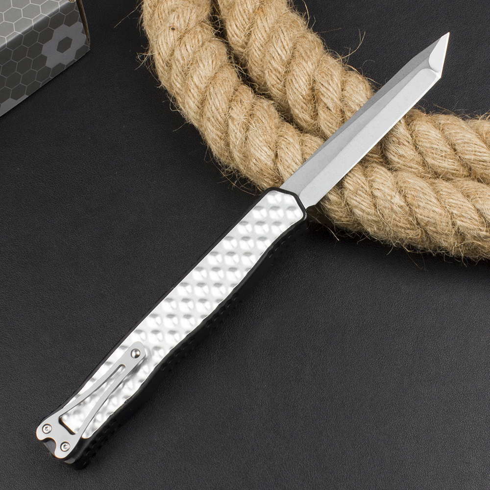 Couteau tactique automatique haut de gamme de haute qualité D2 Stone Wash Tanto Blade CNC Aviation Aluminium avec patchs en mousse Poignée Camping en plein air Randonnée EDC Couteaux de poche