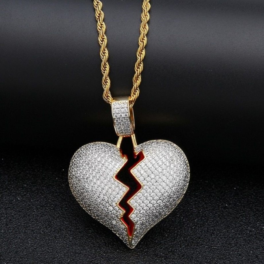 Collier pendentif cœur brisé solide pour hommes et femmes, colliers Hip Hop de personnalité à la mode, bijoux de Couple 292d